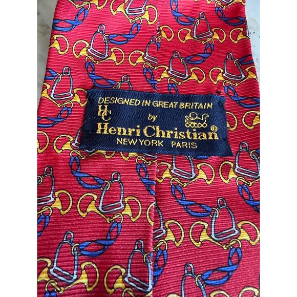 Henri Christian Paris Snaffle bit Equestrian Silk Tie Red - Picture 4 of 4